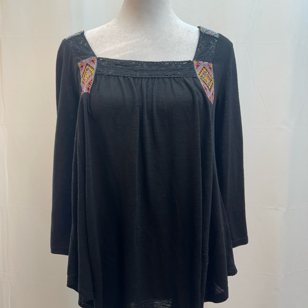 Black Embroidered Women's long sleeve Top